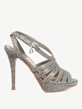 Christian Dior Bonnie Grey Snake-Embossed Perforated Platform Sandals